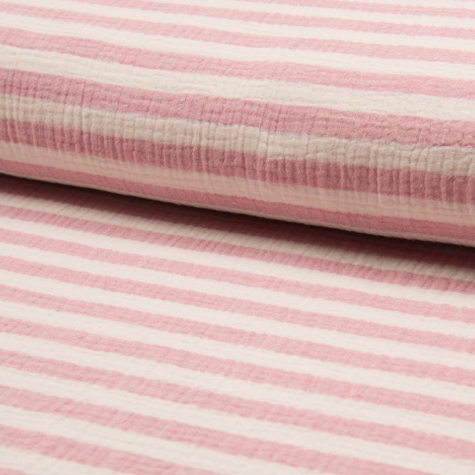 Musselin gestreift, weiß/rosa