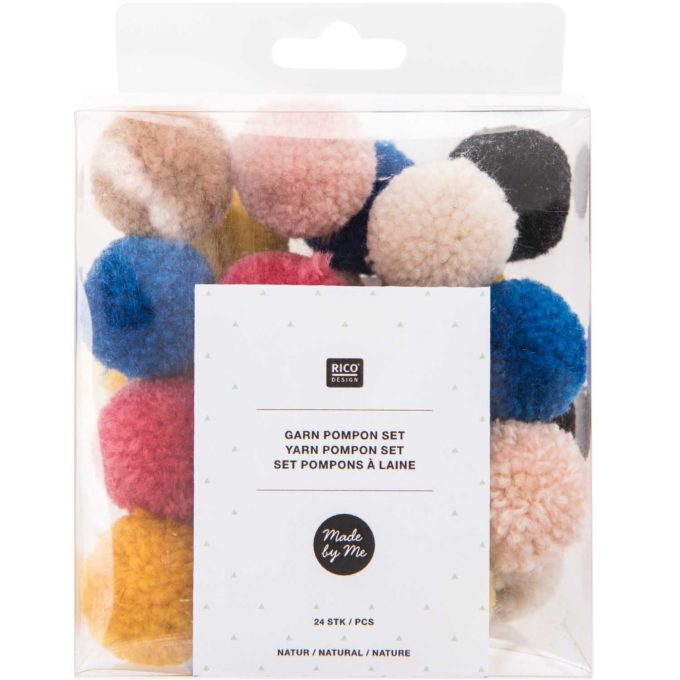Garn Pompons Natur Mix - 24 Stück