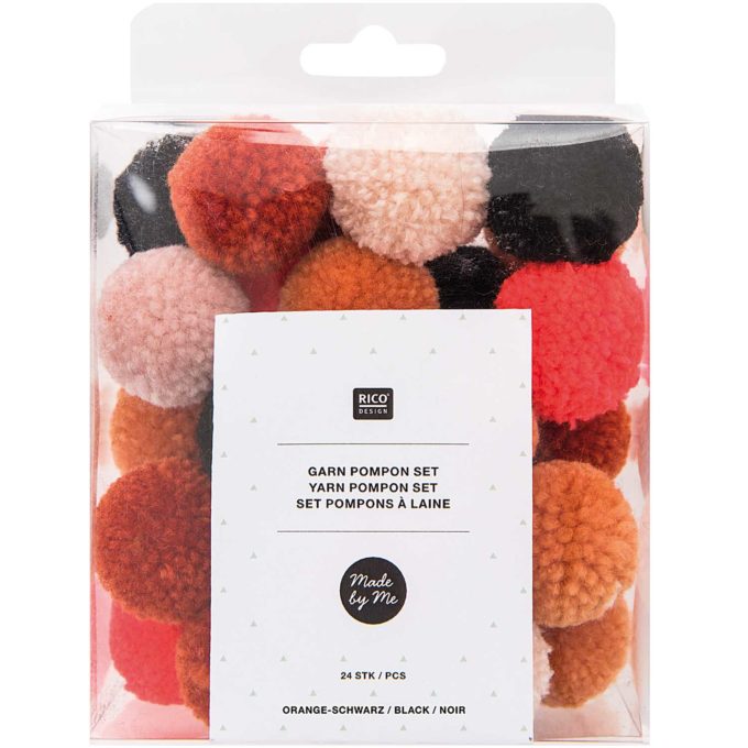 Garn Pompons orange/schwarz Mix - 24 Stück