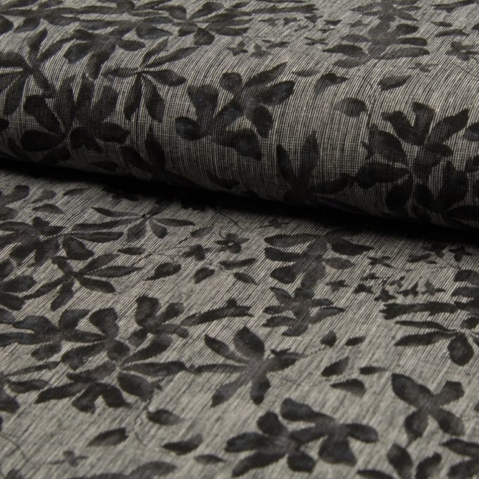 Leinen/Viscose, bedruckt, meliert anthrazit
