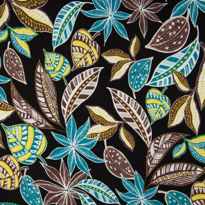 Viscosejersey, Floral bedruckt, schwarz